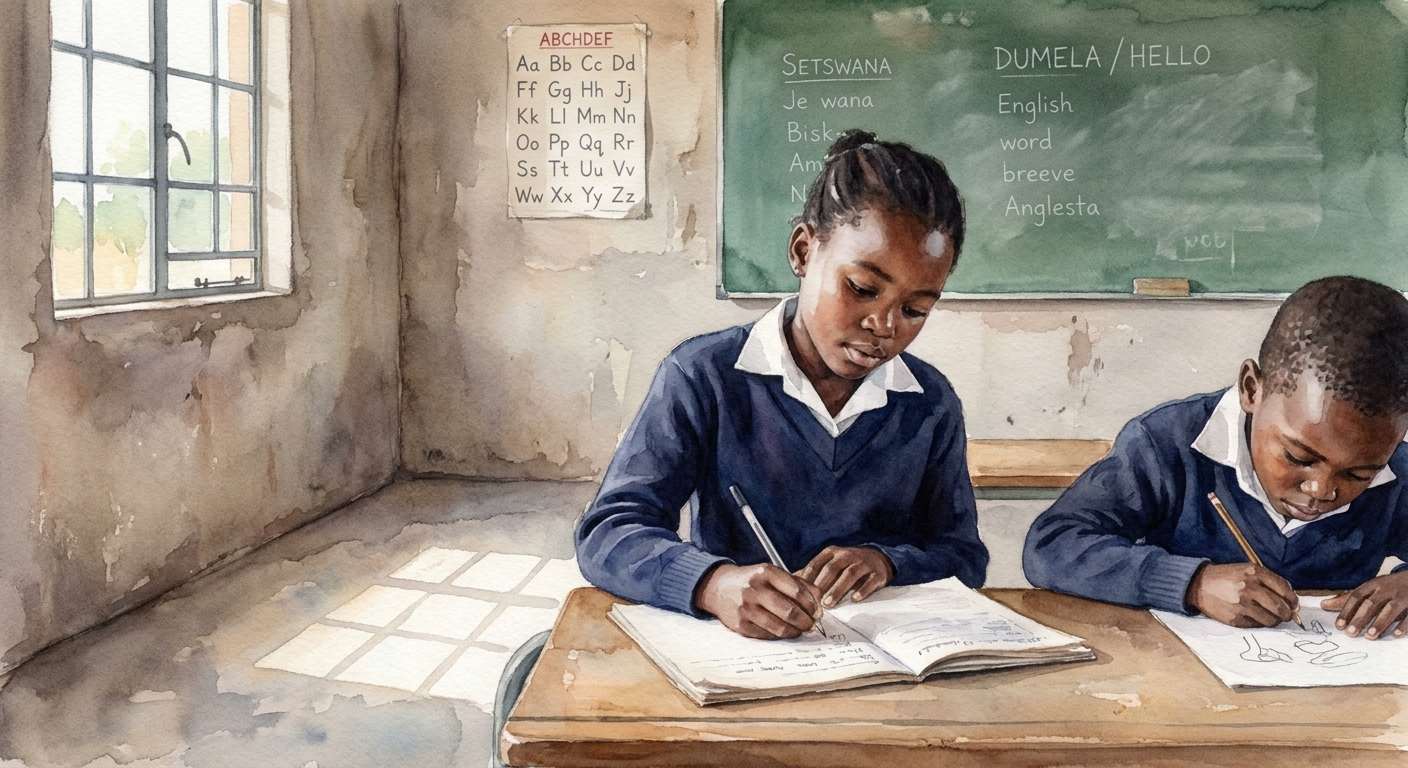 A Grade 3 girl writing carefully in her exercise book