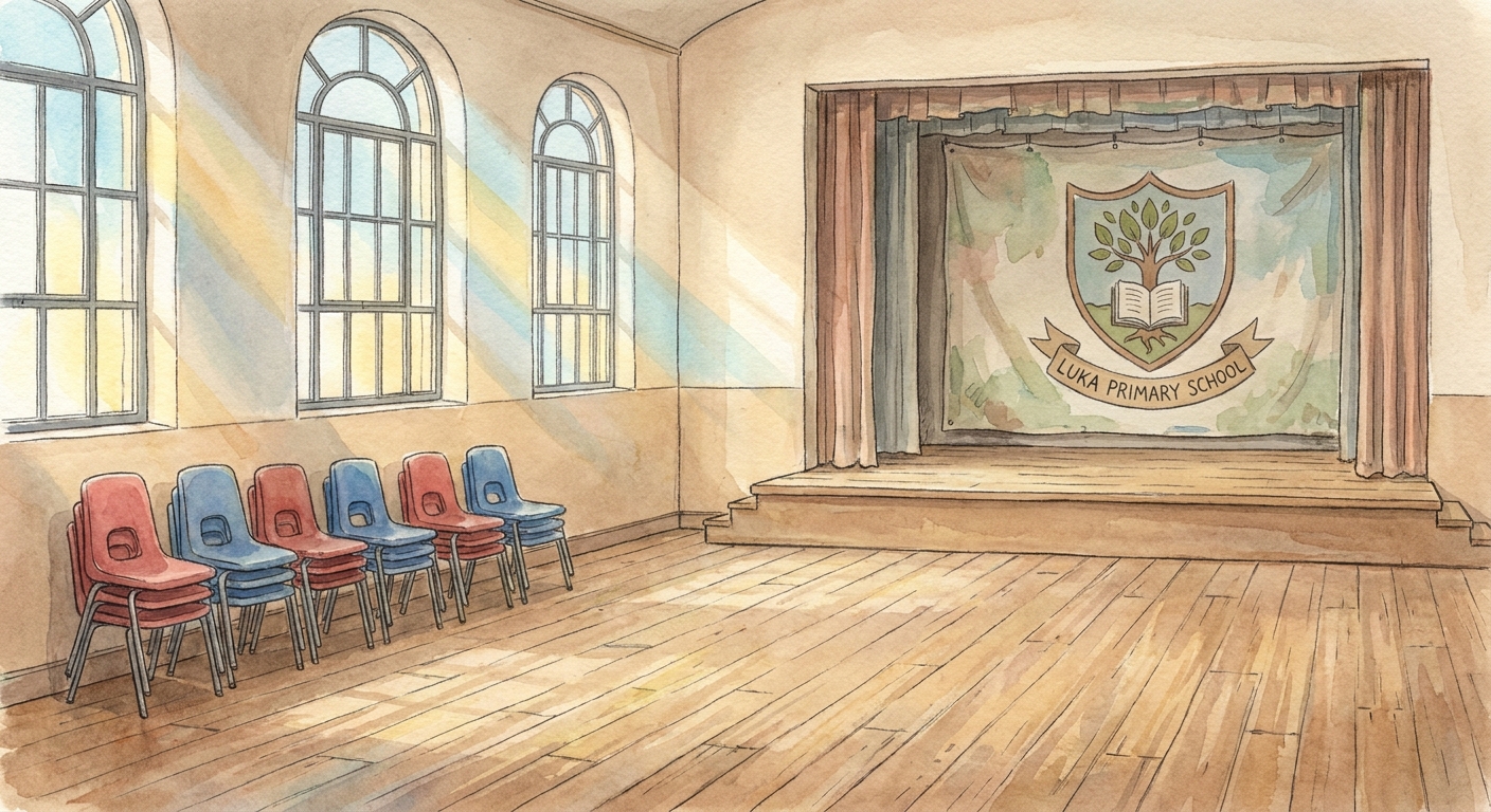 The multipurpose school hall with a small stage