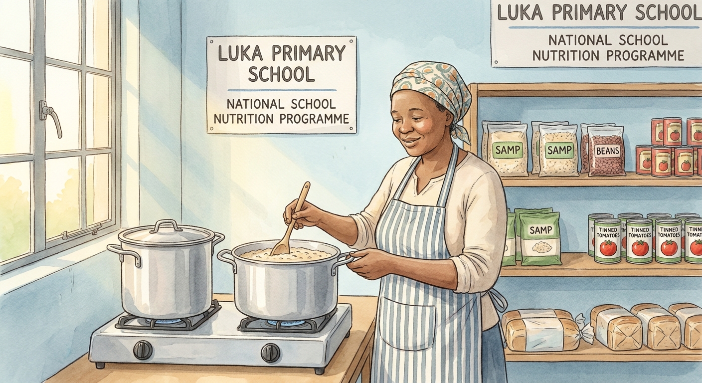 The school nutrition kitchen serving breakfast porridge