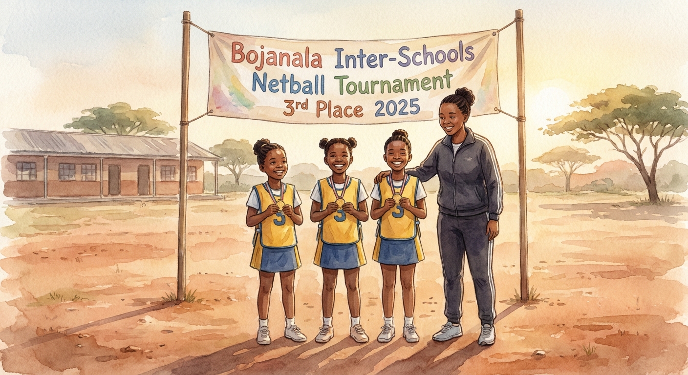 Netball team holding medals