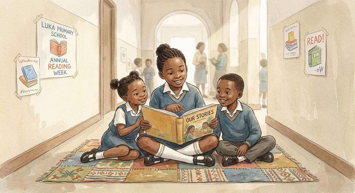 Older pupils reading aloud to younger ones