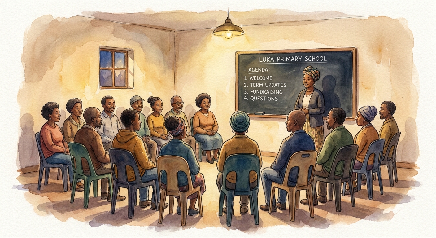 Parents seated in a circle at an evening meeting